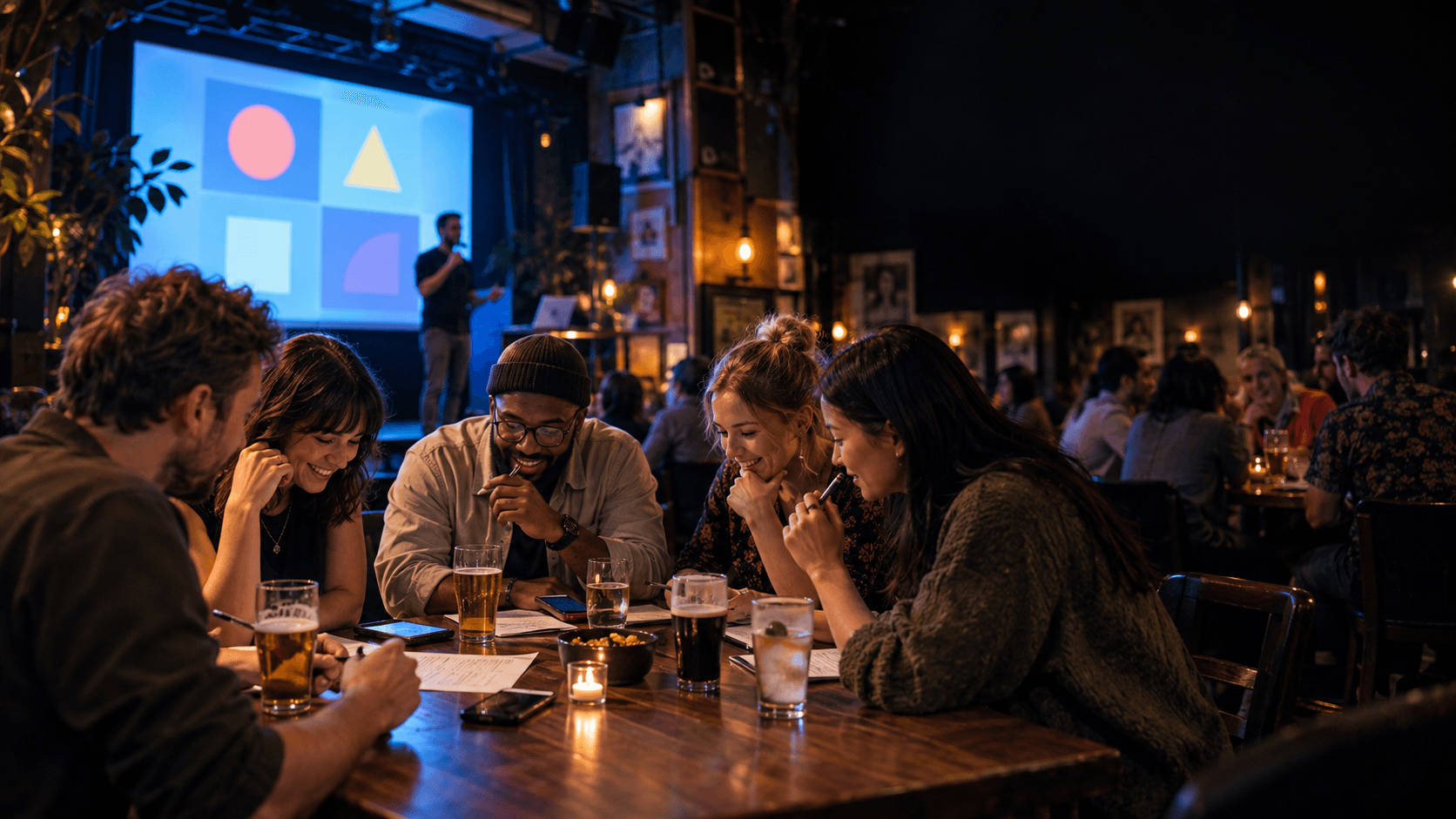 Teams playing a pub quiz