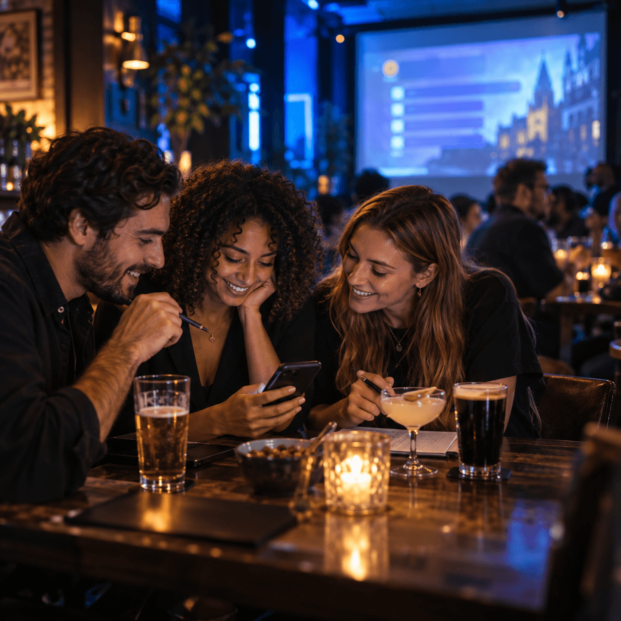 A team during a pub quiz
